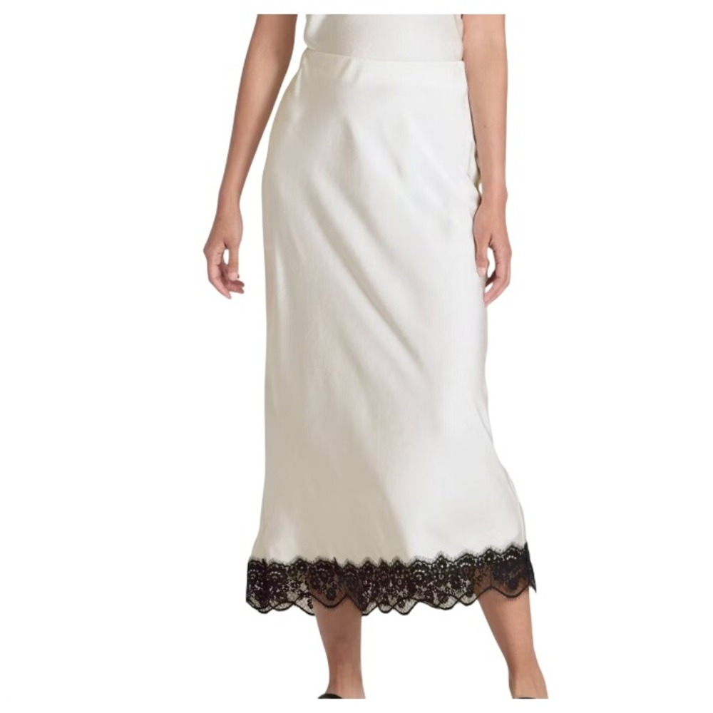 Women's Lace Trim Midi Skirt - A New Day Cream XL